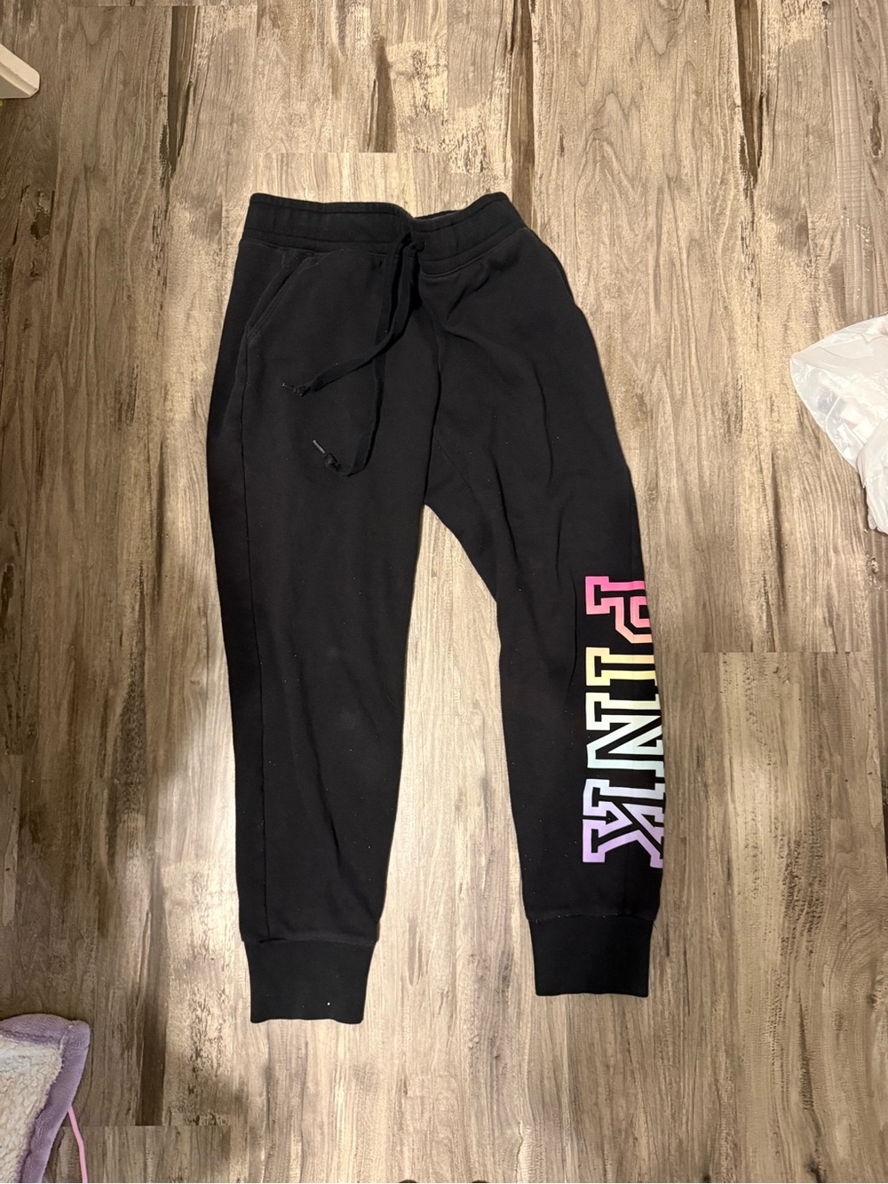 PINK Victoria's Secret Black Joggers with Multicolor PINK Side Logo
